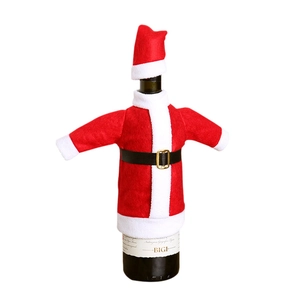 Christmas Santa wine bottle cover with red hat and gold buckle belt for table decor
