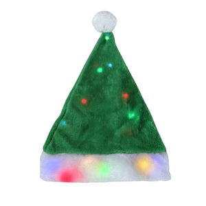 Bonnet de Noël vert lumineux avec LED colorées et peluche blanche pour décorations de fête