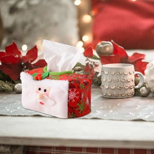 Housse de boîte à mouchoirs de Noël avec visage du Père Noël 3D et motifs flocons
