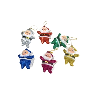 Set di 6 decorazioni natalizie a forma di Babbo Natale glitterato in colori assortiti