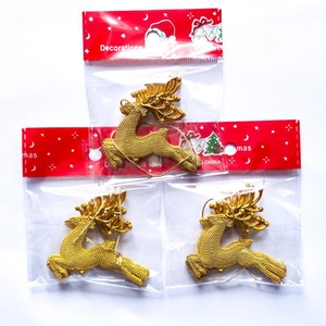 Golden Red Silver Plastic Reindeer Christmas Hanging Ornaments Metallic Glitter Reindeer Pendant Festival Xmas Tree Decoration Supplies