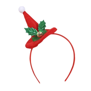 Roter Weihnachtsmützen-Haarreif mit Pelzbesatz, Stechpalmenblättern und Glöckchen