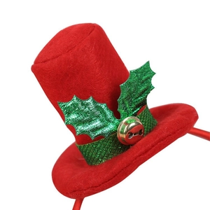 Mini-Weihnachtszylinder-Haarreif mit rotem Filz, grünen Pailletten und Goldglocke