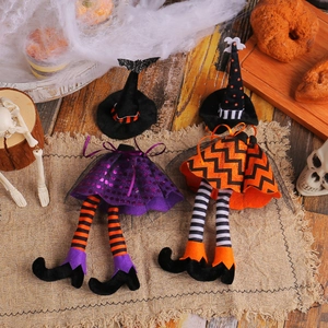 Halloween Witch Wine Bottle Covers For Party Table Decoration Witch Hat Skirt Striped Legs Wine Champagne Bottle Sleeves Decor