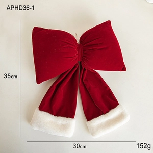 Large burgundy velvet Christmas bow with white faux fur trim, size 35x30cm decoration