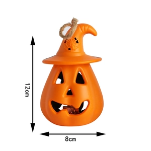 Détail de lanterne citrouille Halloween de 12cm avec chapeau de sorcier et cordelette