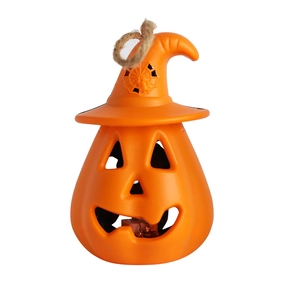 Lanterne citrouille d'Halloween avec LED et chapeau de sorcière décorative