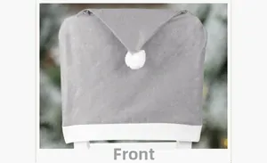 Front view of grey Christmas chair cover with white pompom and soft felt texture