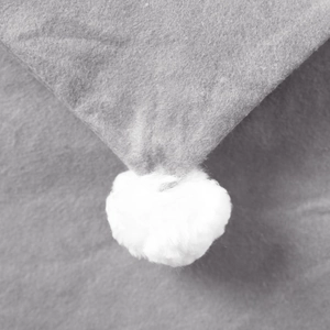 Grey non-woven Christmas chair cover featuring a soft white plush pom-pom decoration