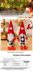 Detailed size chart for Christmas gnome dolls with red knit heart hats and wooden bases