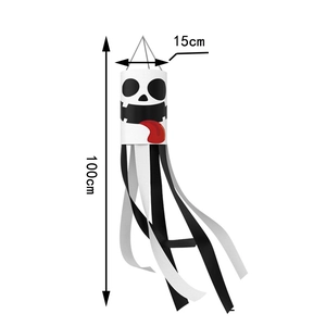 Detailed view of Halloween ghost windsock with 100cm height and 15cm top diameter specs