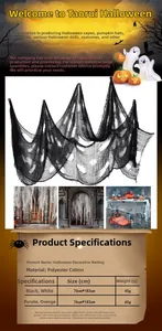 Detailed view of Halloween creepy cloth in black, white, purple and orange, 76x183cm polyester
