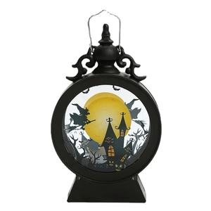 Halloween decorative lantern with witch silhouette and LED candle for spooky party decor