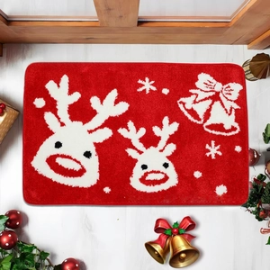 Paillasson de Noël en Faux Cachemire Tapis d'Entrée Antidérapant Absorbant Père Noël Renne Imprimé Tapis de Sol Festif Décoration