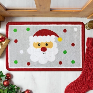 Tapis de Noël avec motif Père Noël sur sol en bois blanc pour décoration d'intérieur