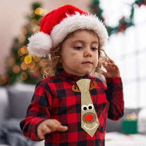 Cravatta natalizia per bambini con motivo a renna e glitter per feste festose