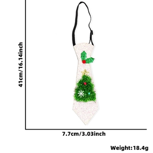 Cravatta natalizia glitterata per bambini con albero verde e dimensioni indicate