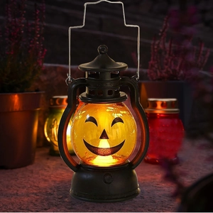 Lanterne citrouille Halloween rétro avec lumière LED chaude pour décor de fête