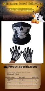 Halloween skull mask and skeleton gloves set with detailed fabric size specifications