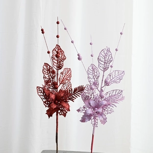 Branches de lys pailletées rouge foncé et lavande pour décoration de Noël