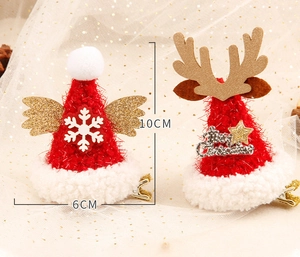 Détail de barrettes de Noël en peluche avec bois de renne dorés et dimensions indiquées
