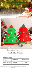 Size chart for Christmas tree party hats with dimensions 30x36cm and fabric details