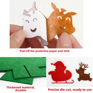 Close-up of DIY felt Christmas stickers with adhesive backing and 3mm thickness detail