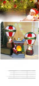 Detailed view of LED lighted Christmas resin ornaments with Santa and snowman figurines