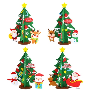DIY felt Christmas tree desktop ornaments with 3D assembly and festive characters