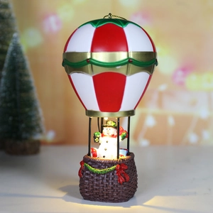 Christmas snowman hot air balloon LED night light with festive red and white striped globe