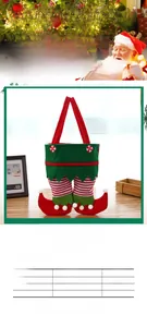 Detail of Christmas elf candy bag with striped legs and soft velvet fabric texture