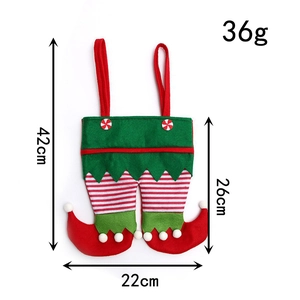 Christmas elf pants gift bag with red and white striped legs, size 42cm high and 22cm wide