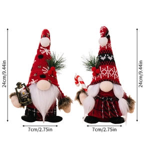 Detailed size chart showing 24cm height for plush Christmas gnomes in festive knitwear
