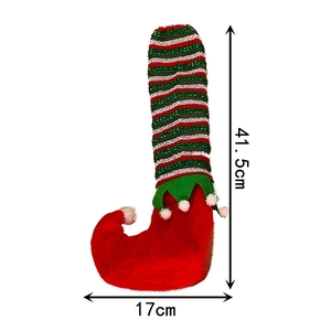 Detailed size chart of Christmas elf table leg covers with red and green stripes