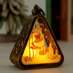 Lanterne de Noël vintage avec bonhomme de neige et lumière LED pour décor festif