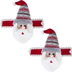 Set of two festive Santa Claus curtain buckles with soft plush and knitted fabric