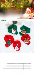 Detail view of knitted Christmas pet scarves with reindeer patches and 34cm size spec