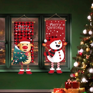 Christmas hanging banners featuring elk and snowman designs for festive home party decor