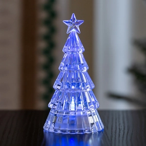 Mini glowing crystal Christmas tree table ornament with blue LED light for holiday decor