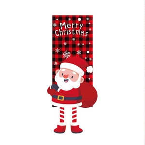 Merry Christmas buffalo plaid hanging decoration featuring a cute cartoon Santa Claus
