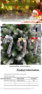 Disco mirror candy cane Christmas tree ornament with reflective tiles and festive bow