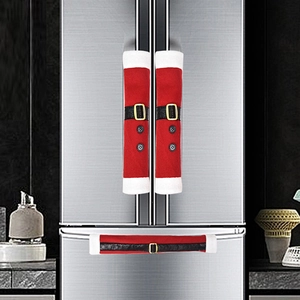 Christmas Santa style refrigerator handle covers set of 3 in red and white soft fabric