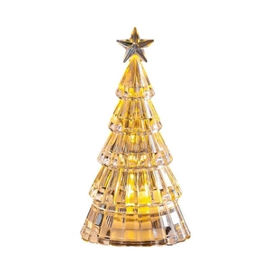 Mini glowing crystal Christmas tree with star top and warm LED light for desktop decor