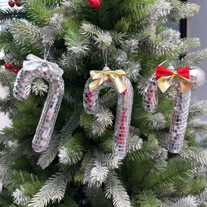 Disco Ball Mirror Candy Cane Christmas Tree Ornaments With Bow Modern Mirror Mosaic Festive Decorations For Home Holiday Party Supplies