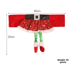 Christmas elf chair back cover with white snowflakes and legs, size 46x30cm, 94g weight