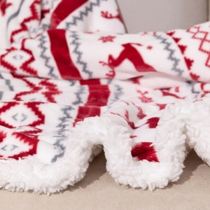 Coperta natalizia in flanella con motivo renne e fiocchi di neve e fodera calda