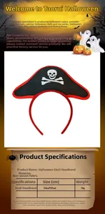 Detailed size chart for the Halloween pirate skull headband with 24cm by 25cm dimensions