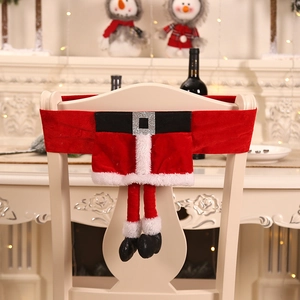 Christmas elf chair back cover featuring Santa pants design with belt and boots