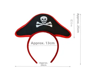 Halloween pirate headband with skull hat dimensions shown at 25cm height and 24cm width