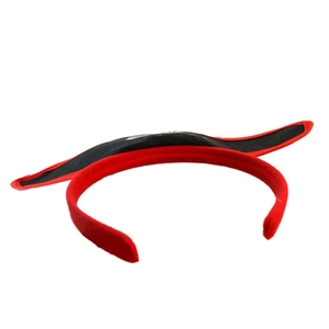 Halloween pirate headband with red fuzzy band and black skull bone decoration for parties